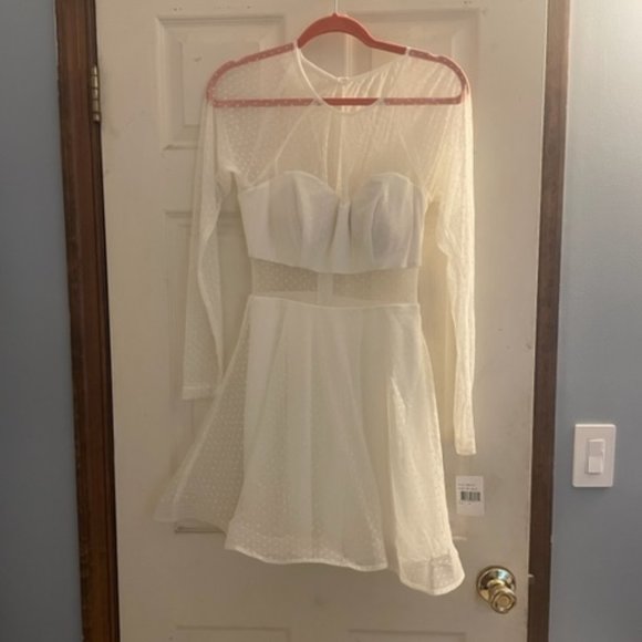 Women's Sheer White Polka Dot Dress - Picture 5 of 9